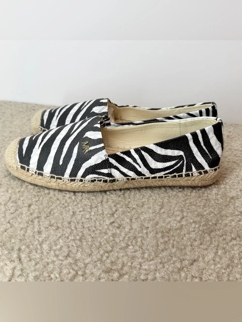 Michael Kors Women's Zebra Print Espadrille Flats Black White Slip On US 5.5